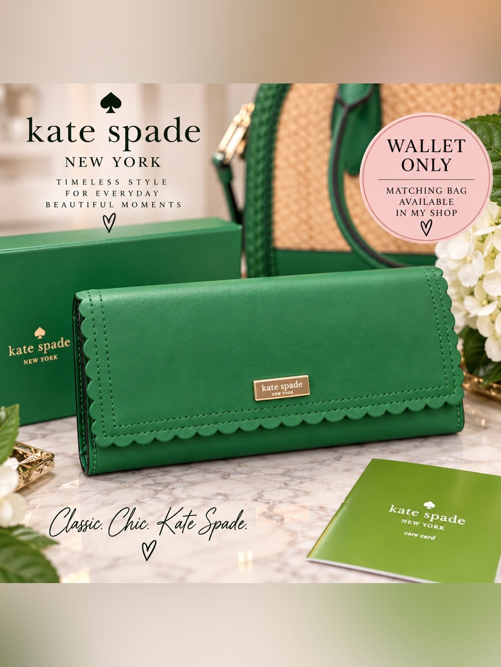 Kate Spade Green Scalloped Leather Continental Wallet Like New